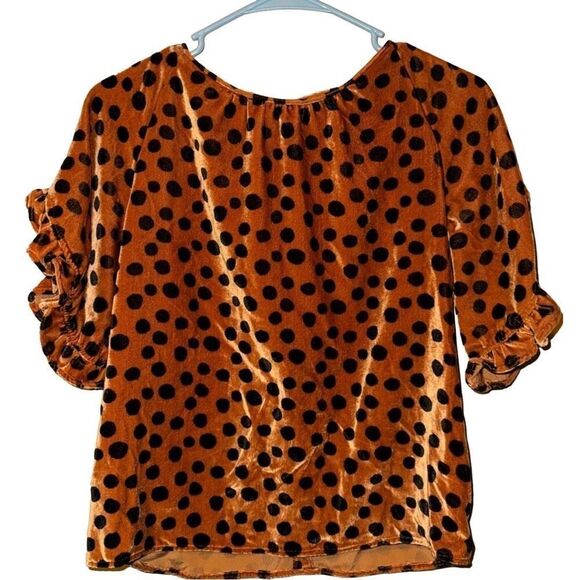 Madewell Velvet Ruffle Sleeve Top Polka Dot Brown Blouse - Picture 3 of 6